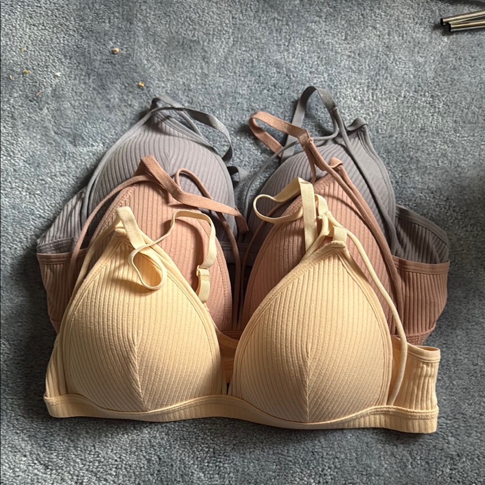 Women's Ribbed Bralette Set - Cream, Tan, Gray